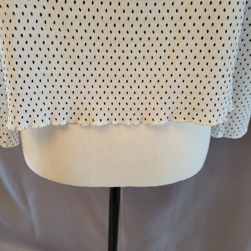 Caelian Top Womens Medium Long Sleeve Blouse White Black Ruffled Tie - Picture 8 of 12